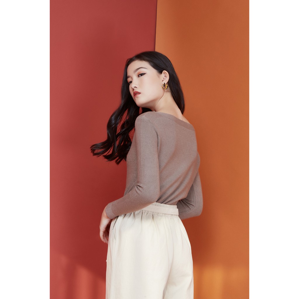 Peach Poppy Angie Top - Atasan Wanita Casual Office Rajut Lengan Panjang