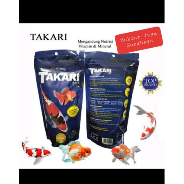 Takari fish food , berat 100 gr size 1mm. selalu baru expirednya&amp; lama.pakan/makanan ikan