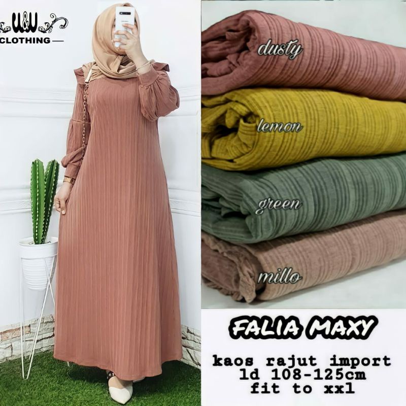 FALIA MAXY BAJU GAMIS DRESS POLOS LENGAN BALON KAOS RAJUT LD 108-125 FIT TO XXL