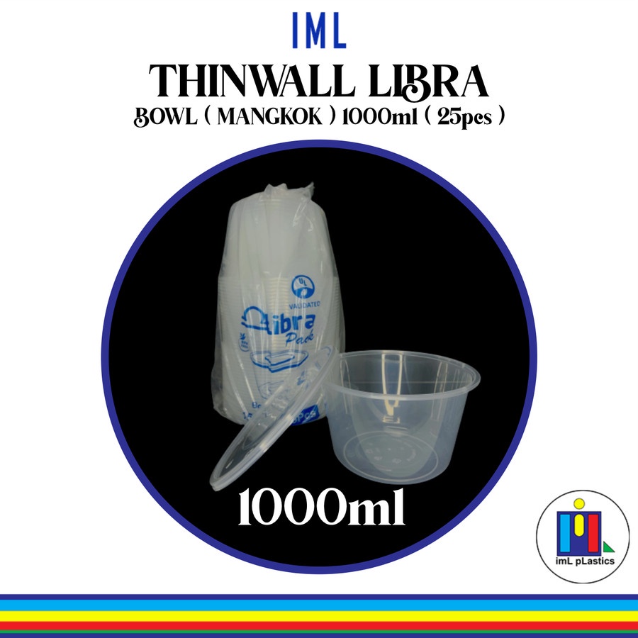 Kotak Makan Plastik THINWALL LIBRA BOWL MANGKOK 1000ml - 1 set 25pcs