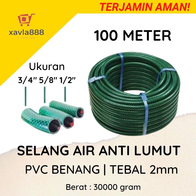 Selang Air Anti Lumut 1/2 5/8 3/4 inch 100 Meter - Selang Cuci Motor Serat Benang Elastis