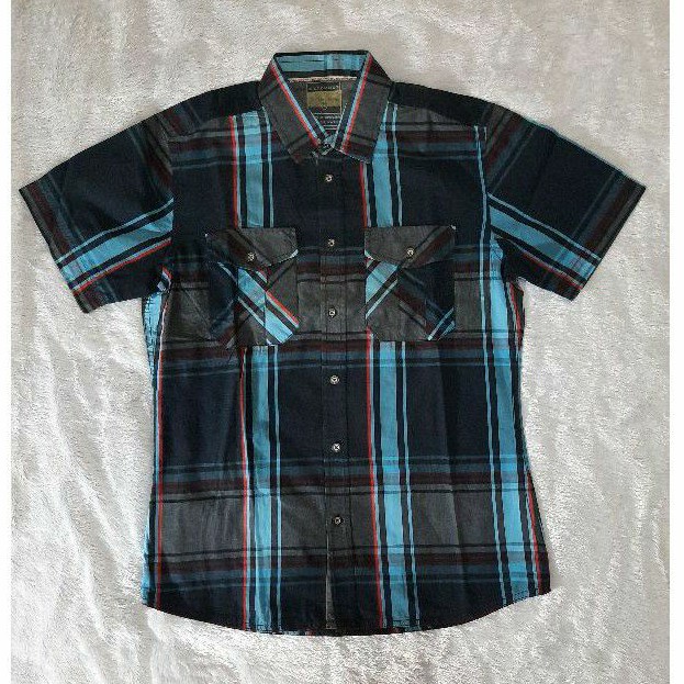 Watchout Kemeja Pria Branded Motif Kotak Biru Hitam