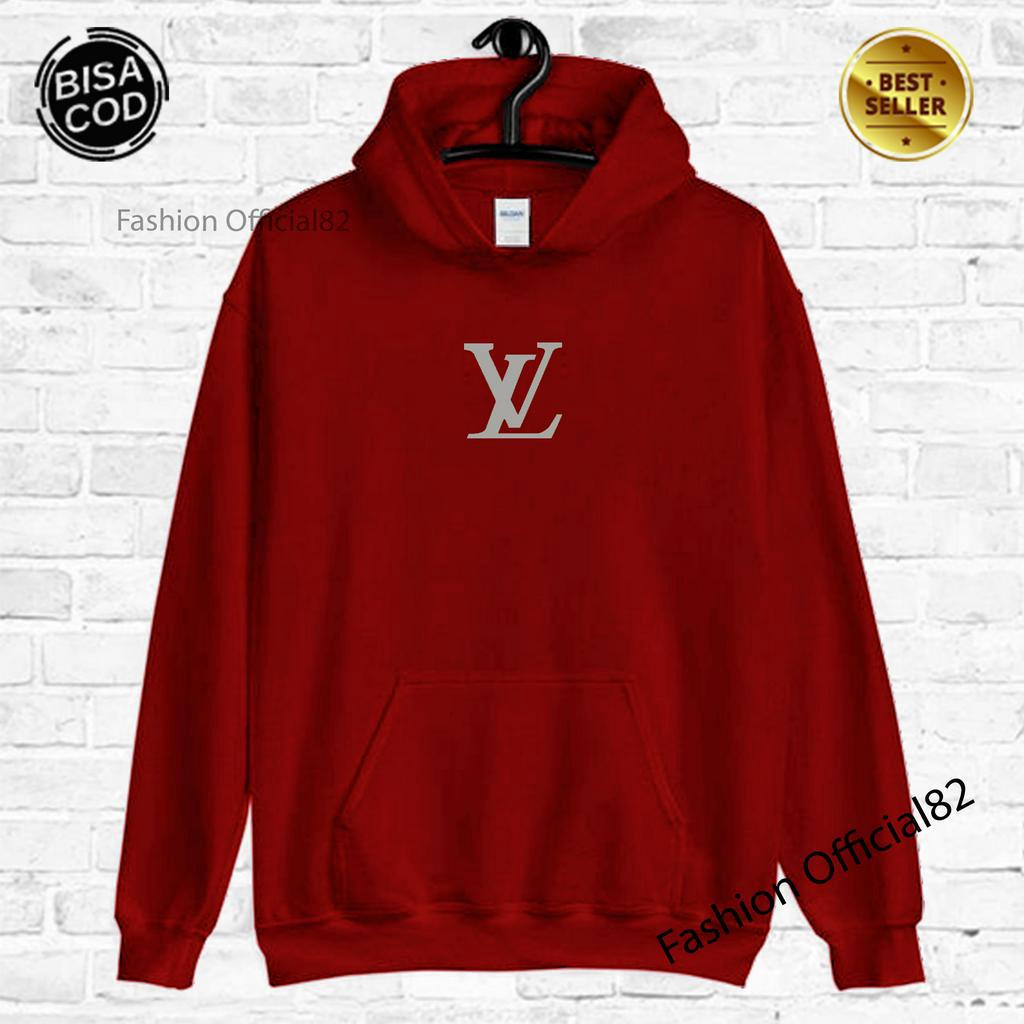 Sweater Hoodie Distro LV  Premium Text Silver Pria Wanita