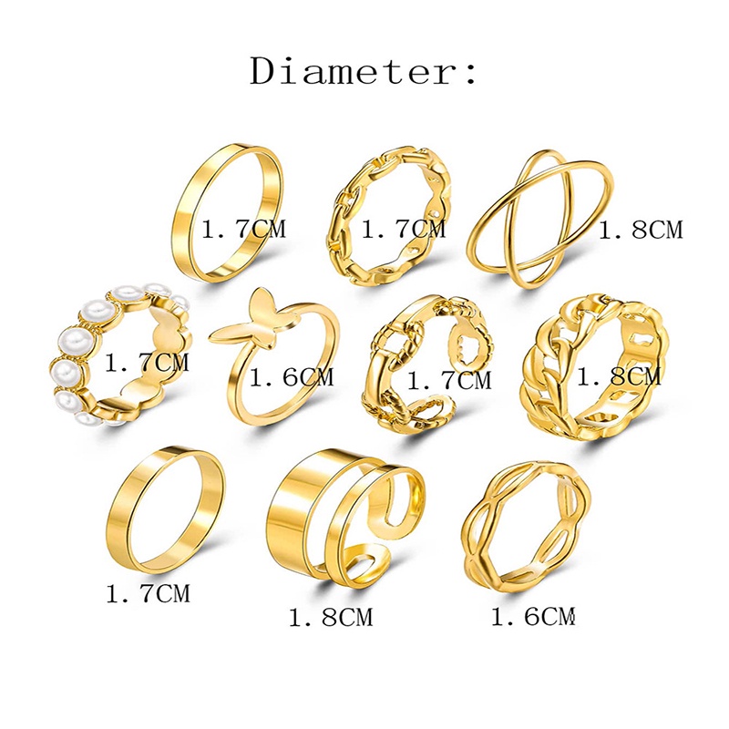 10 Buah/Set Korea Cincin Salib Mutiara Kupu-kupu Fashion Aksesoris Wanita Elegan - ol