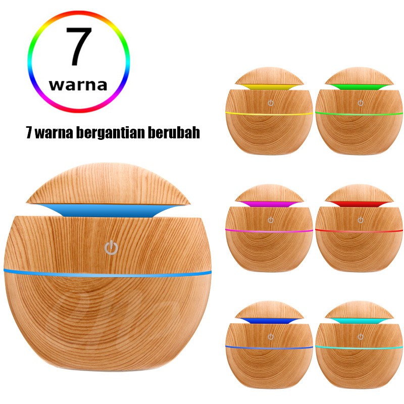 [READY STOK] Humidifier Air Aromaterapi Diffuser Model Bulat Kecil Tekstur Kayu Ultrasonic Aroma Humidifier