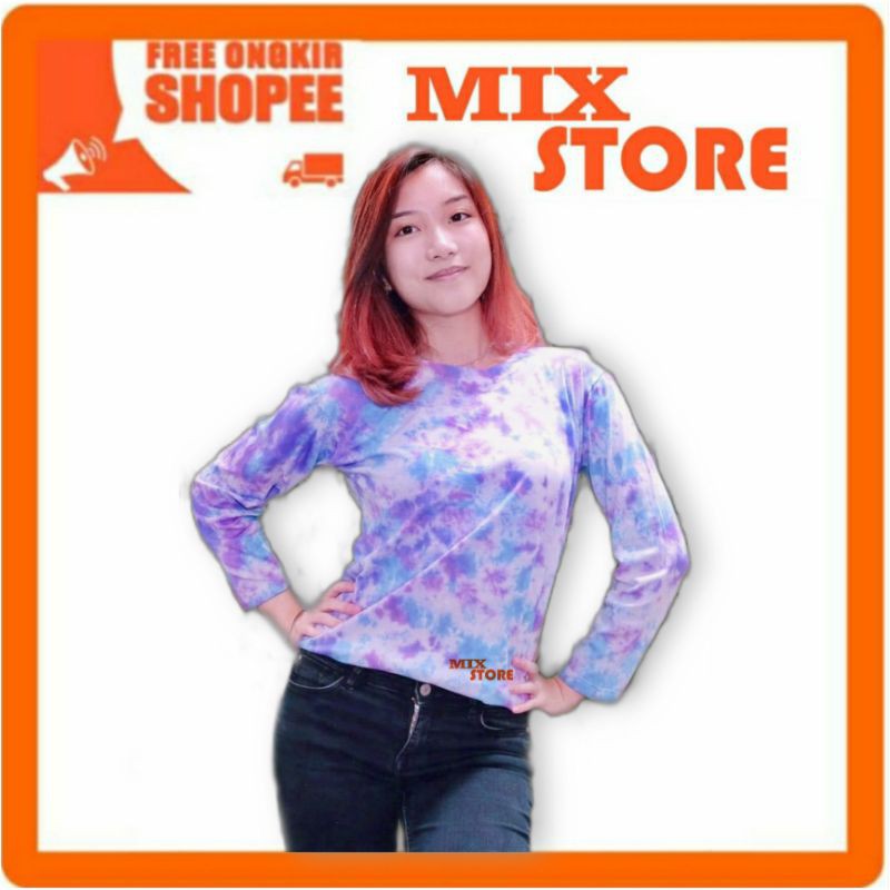 Kaos Wanita T- Shirt Murah Baju Tie Dye Wanita Lengan Panjang Kaos Wanita Abstrak