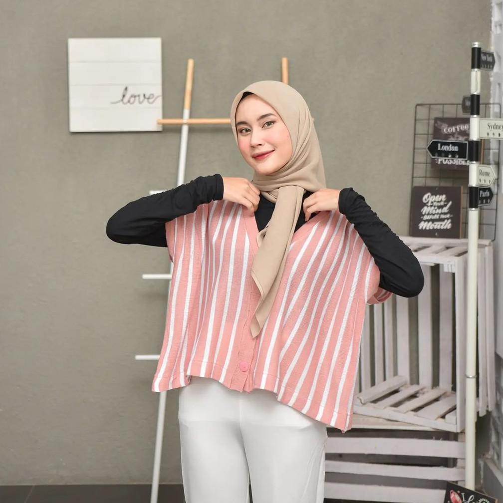 Melz Alur Vest Rompi Rajut Wanita Oversize Xxl Jumbo Outer Hijab