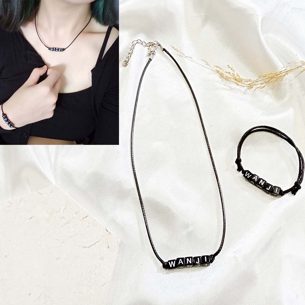 KALUNG DAN GELANG NAMA CUSTOM INISIAL PERSAHABATAN BLACK MONOCHROME BALOK HITAM TULISAN PUTIH