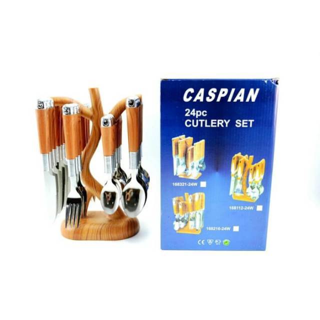 Sendok Sett CASPIAN Motif Kayu 24 Pcs Cutlery Pisau Garpu Makan Dapur