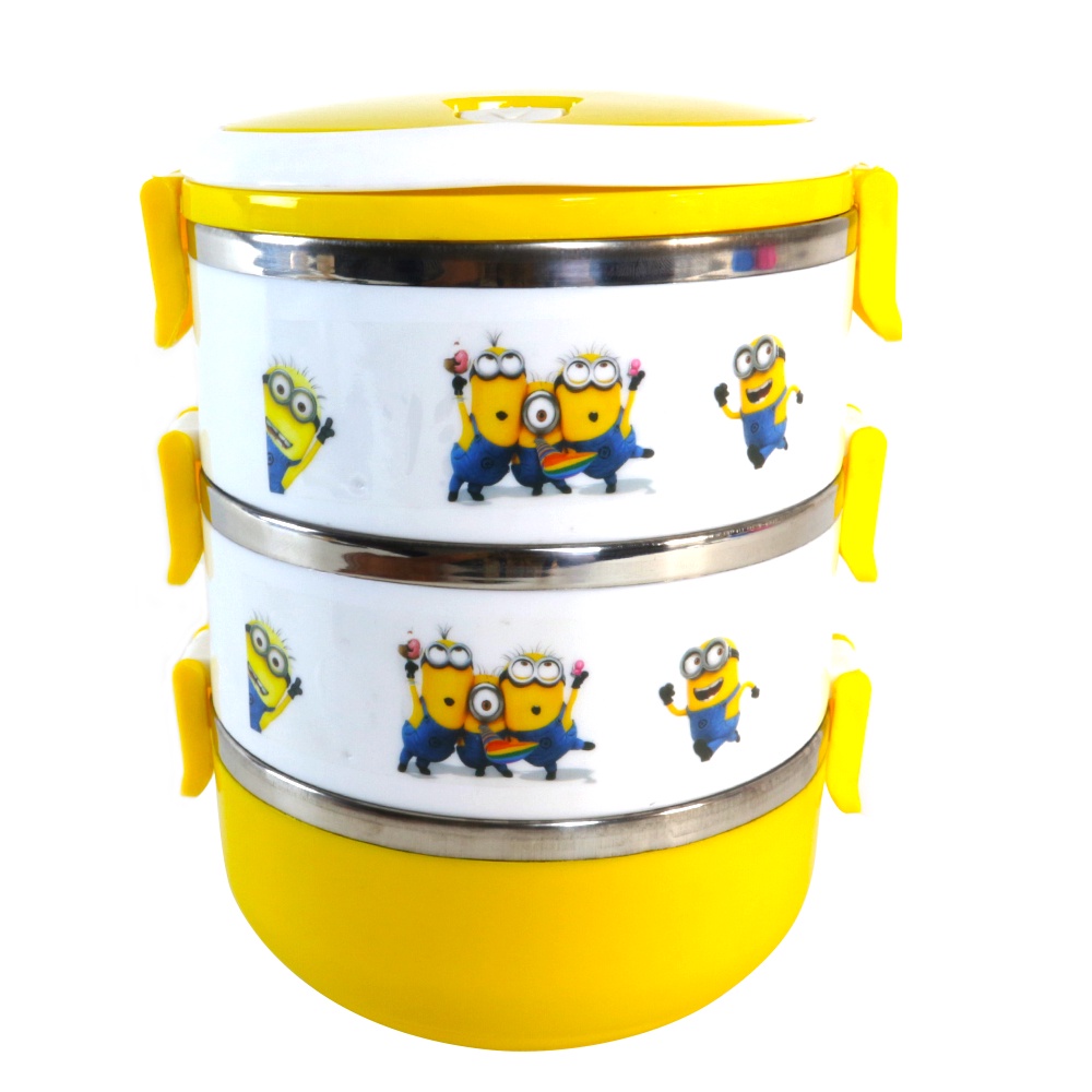 Lunch box Rantang bulat stainless steel susun 3 karakter