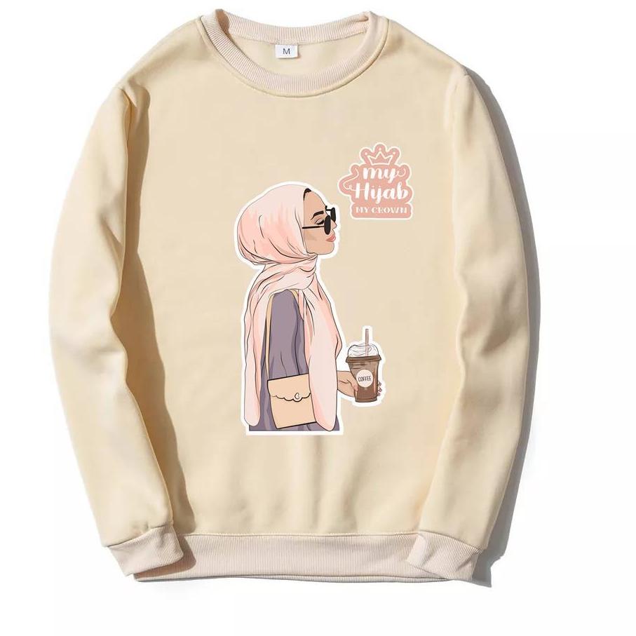 ♖ My Hijab My Crown Sweater Wanita Oversize M - XXL Fleece ➴