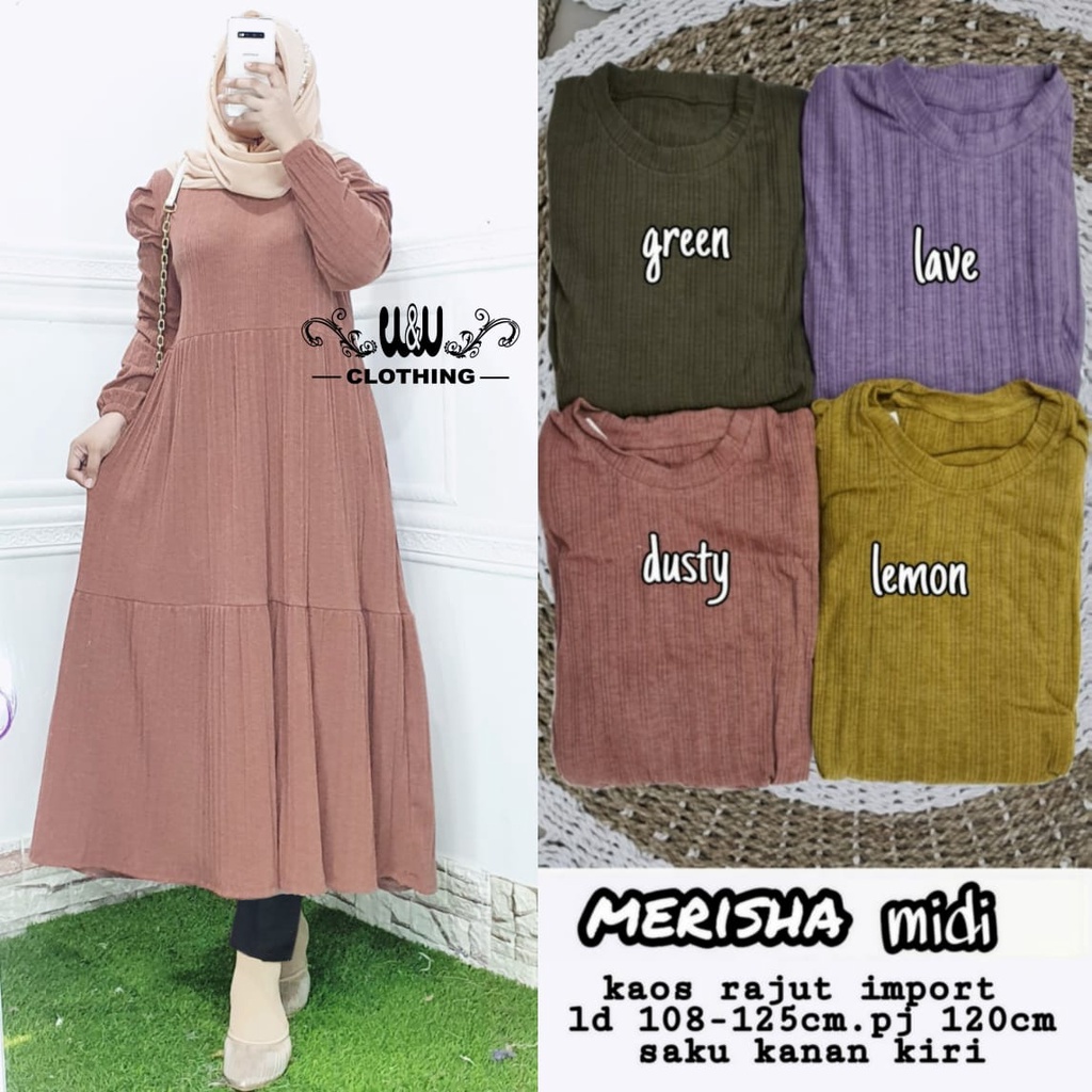 MERISHA MIDI BY W&W | MERISHA MIDI DRESS MAXI BAJU WANITA LD 108-125CM BAHAN KAOS RAJUT IMPORT