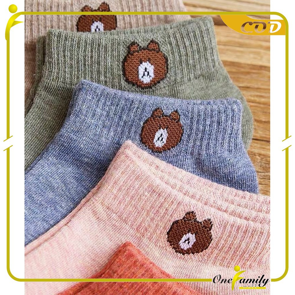 ONE-P32-33 Kaos Kaki Dewasa Pendek Kaus Kaki Wanita Pria Motif Brown / Kaos Kaki Ankle Korea Daisy-6