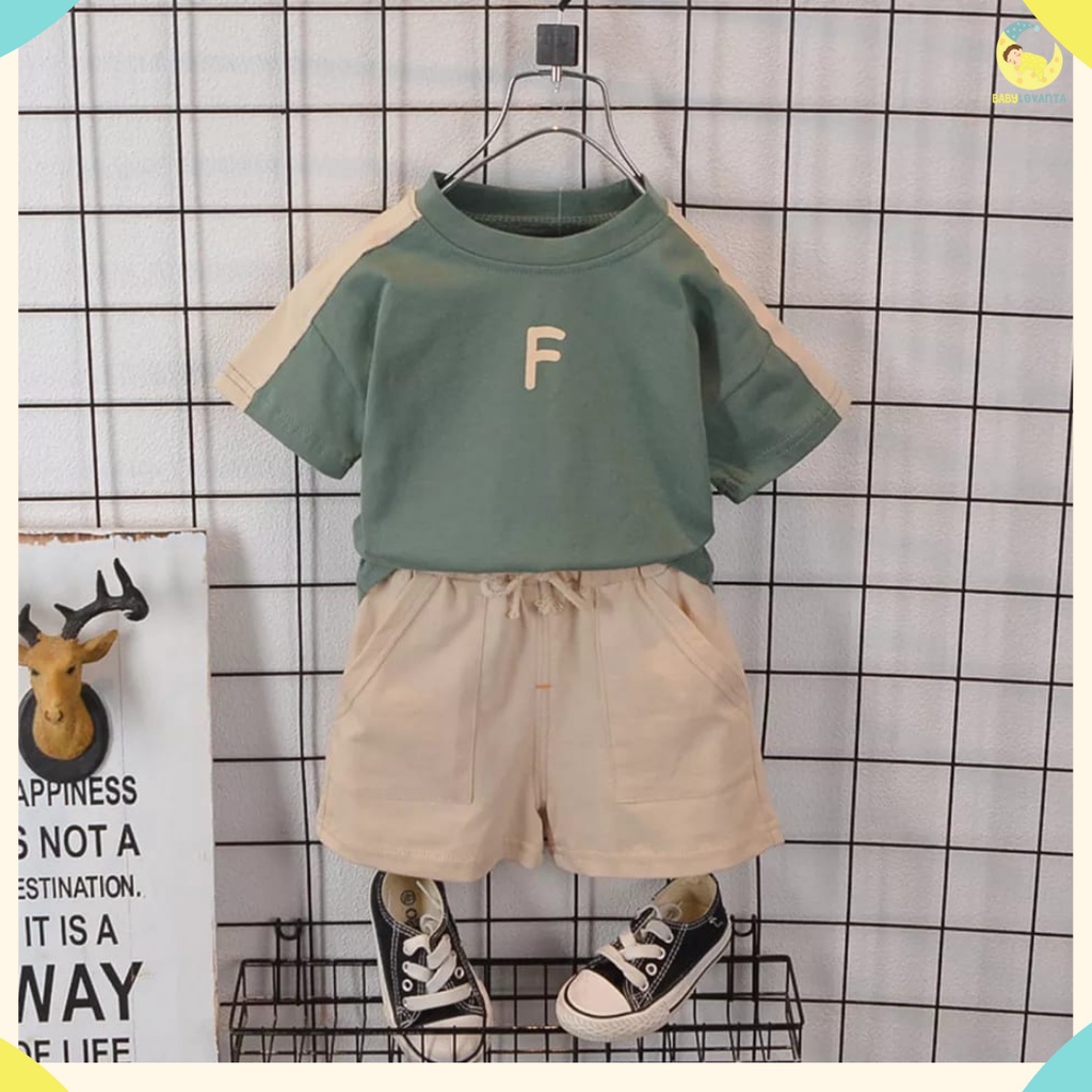 BABYLOVANTA- Baju anak laki laki motif F GREEN &amp; WHITE Baju baby impor premium 0-5 Tahun