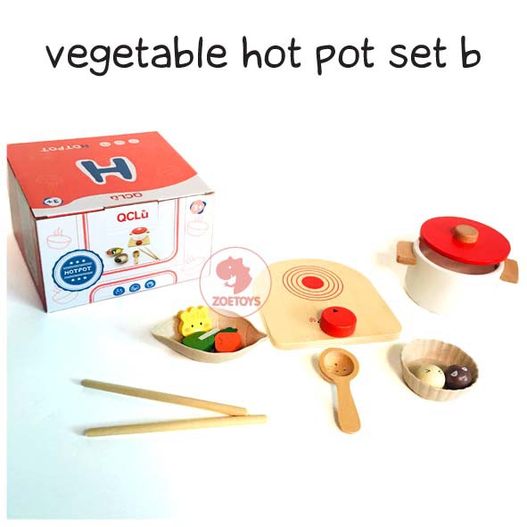 Zoetoys Vegetable Hot Pot Set B | Pretend Play Wooden Kitchen | Mainan Masak-masakan