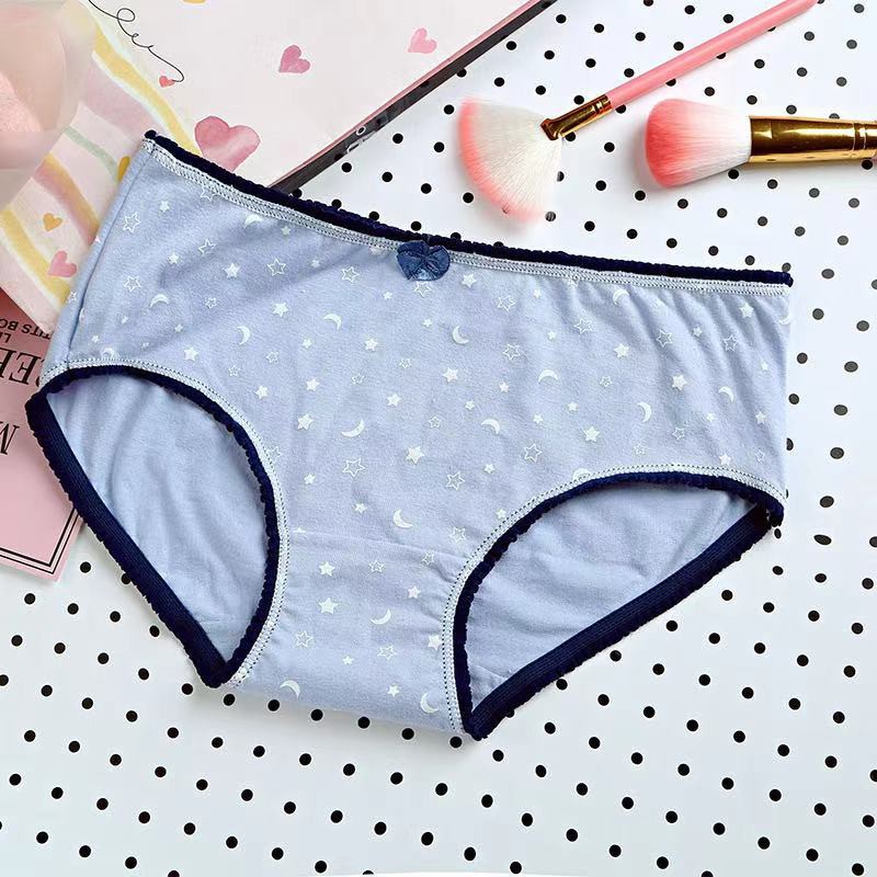 HOHO_HWANG (C-89) Celana Dalam Brief Mid Waist Bahan Katun Anti Bakteri Warna Polos Untuk Wanita-C-89 blue