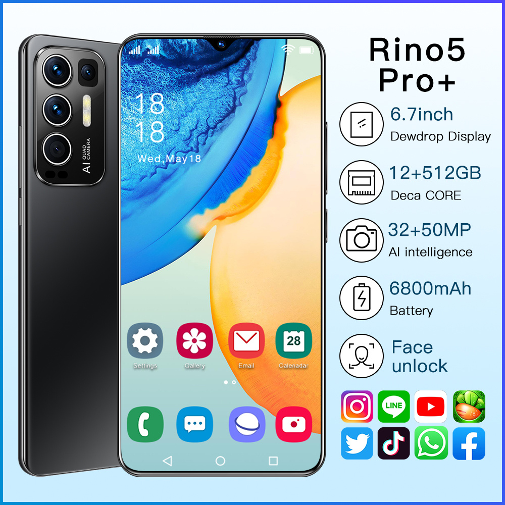 Hp murah Rino5 Pro+ Ponsel 6.7 Inci RAM 12GB+ROM 512GB Android 10.0 6800Mah 5G Kamera 32MP+50MP