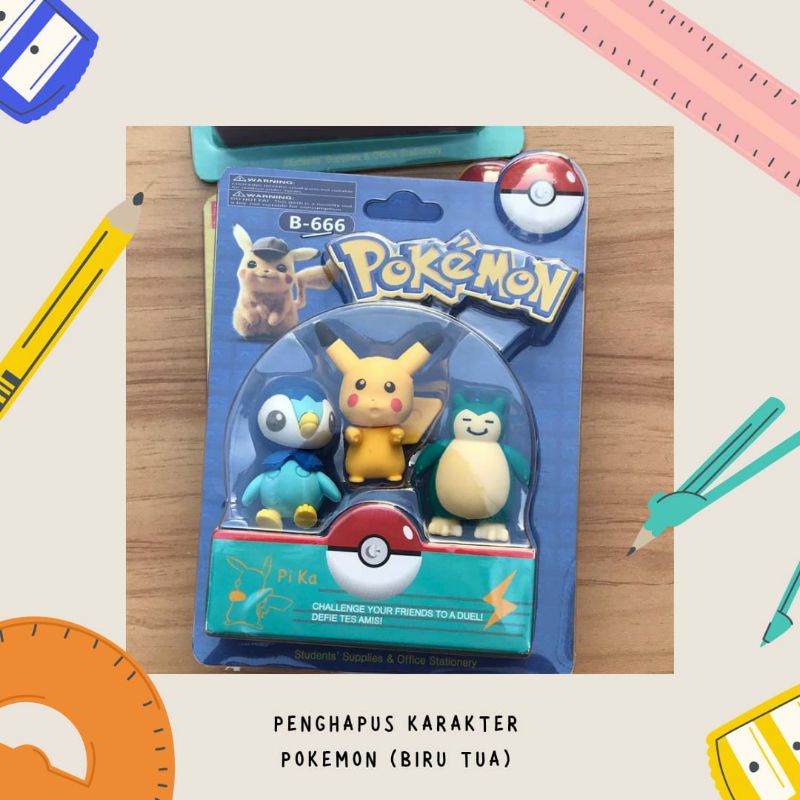 Penghapus pokemon pikachu stip eraser penghapus pensil alat tulis kantor