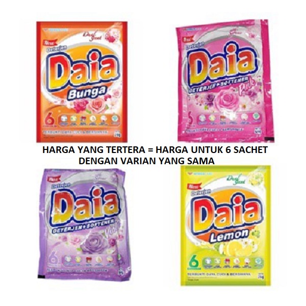SK Daia Softener Sachet 53 gr Bundle Isi 6 Sachet Powder Detergent Deterjen Sabun Cuci Bubuk Pink Vi