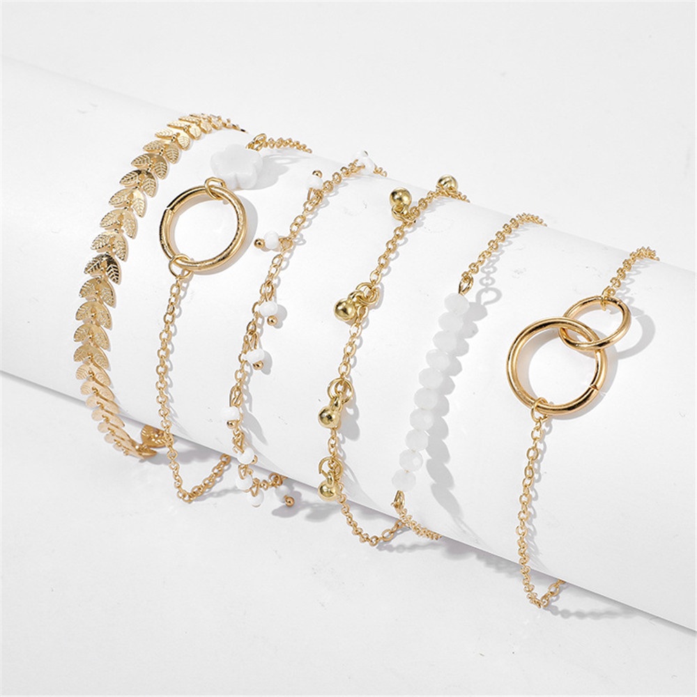 【COD Tangding】6pcs/set Geometric Leaf Beaded Bracelet Fashion Accessories Jewelry