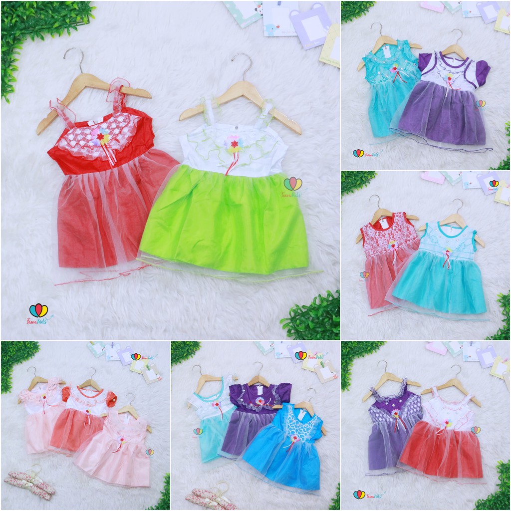 Gaun Bayi Uk. 0-12 bulan / Dress Bayi Anak Perempuan Murah Gaun Pesta Motif Polos Lengan Lucu