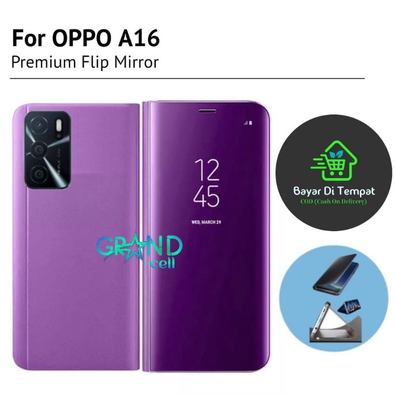 Flip Case Oppo A54 A55 A16 Clear View Cover Mirror Standing Case