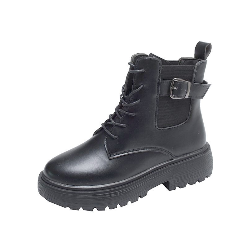 SBGT sepatu boot aksen gesper high ankle hitam sol tebal import korea jepang martin boots