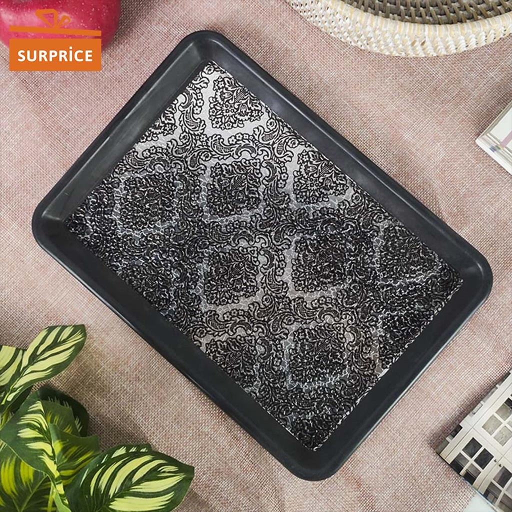 Surprice Nampan Emas Silver / Serving  Platter Bulat Segi / Wadah Saji Lebaran / Nampan Plastik / Na