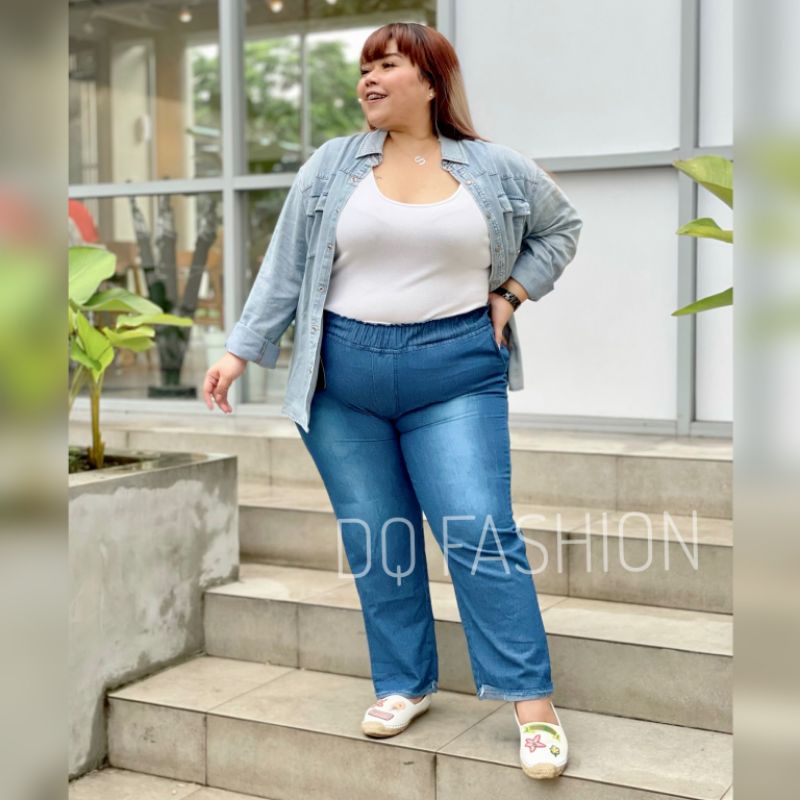 CELANA KULOT BOYFRIEND JEANS WANITA HIGH WAIST JUMBO WASH MUAT BB 70-100 KG OVERSIZE