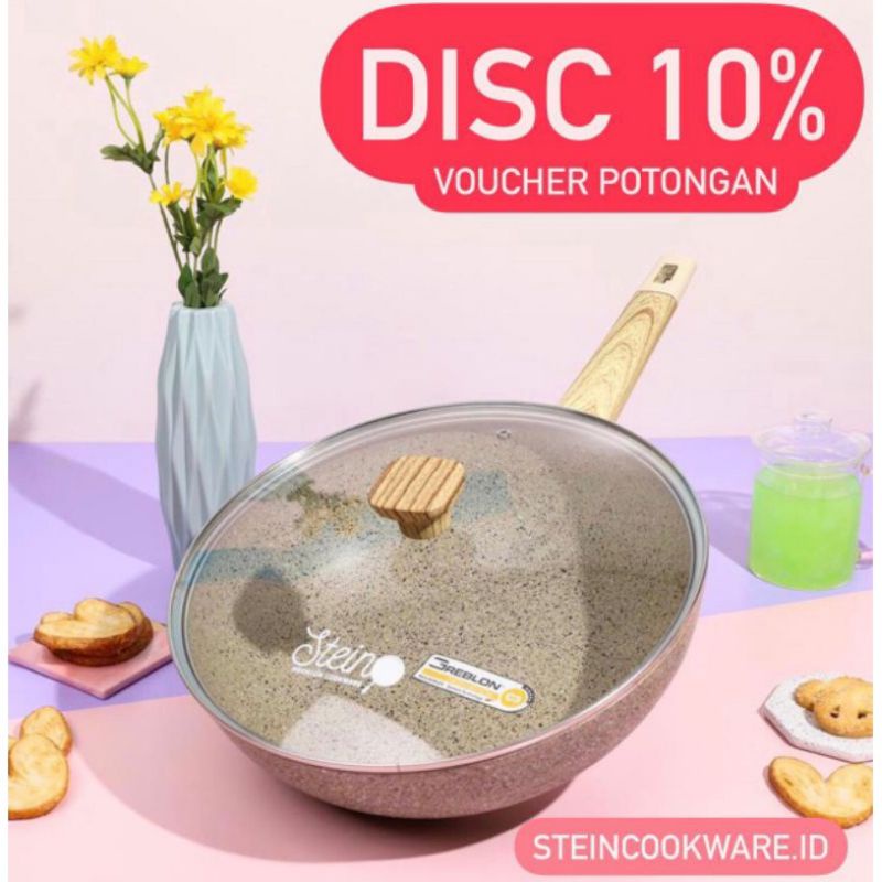 STEIN STEINCOOKWARE WOKPAN 30 CM TUTUP KACA GRANITE GERMAN WOK PAN ORIGINAL ANTI GORES ANTI LENGKET