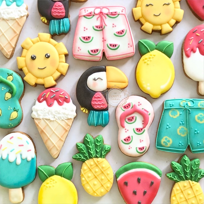 

(SET of 10pcs) Tropical / Summer royal icing cookies
