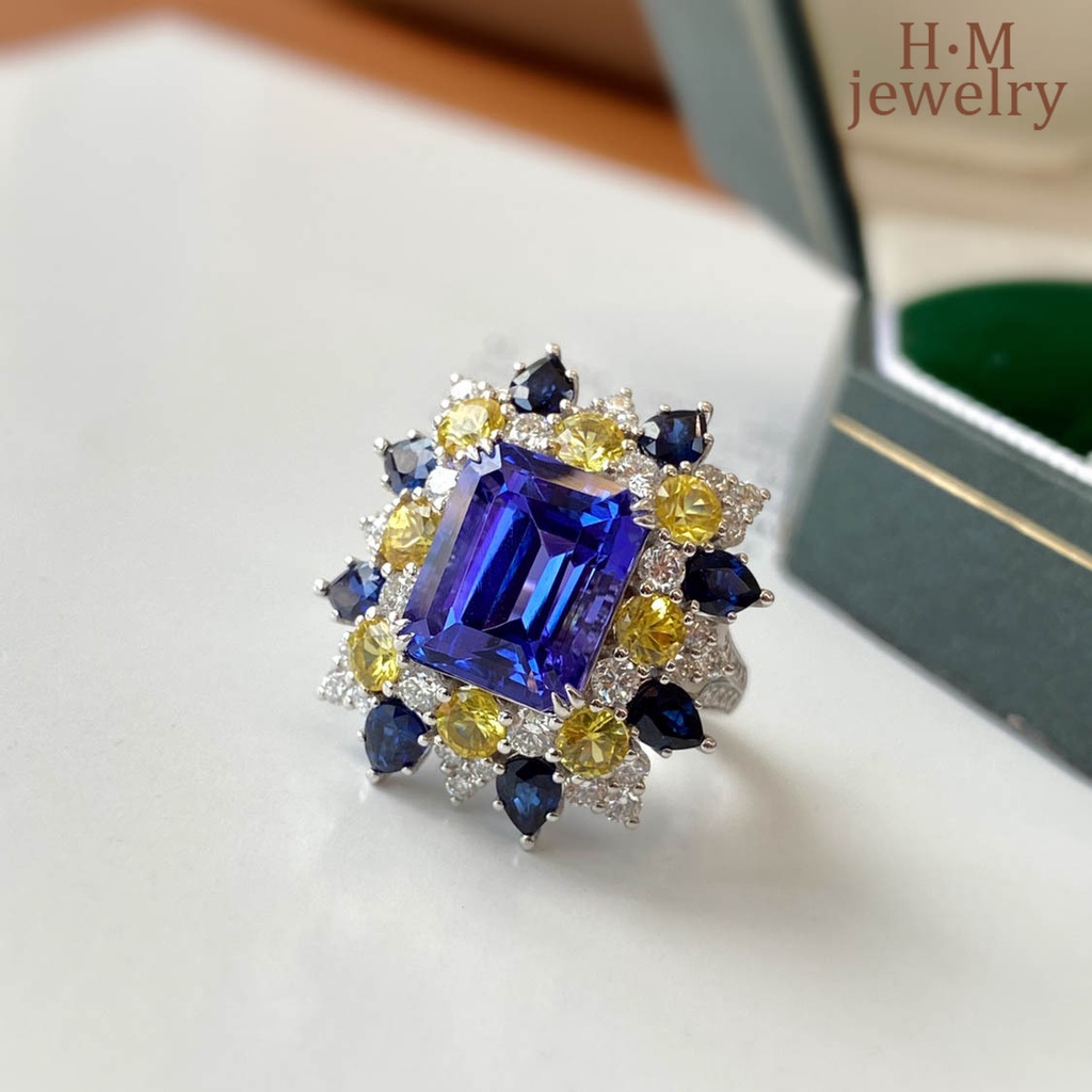 Cincin Lapis Emas 18k Model Terbuka Dengan Batu Sapphire Tamsang Untuk Wanita