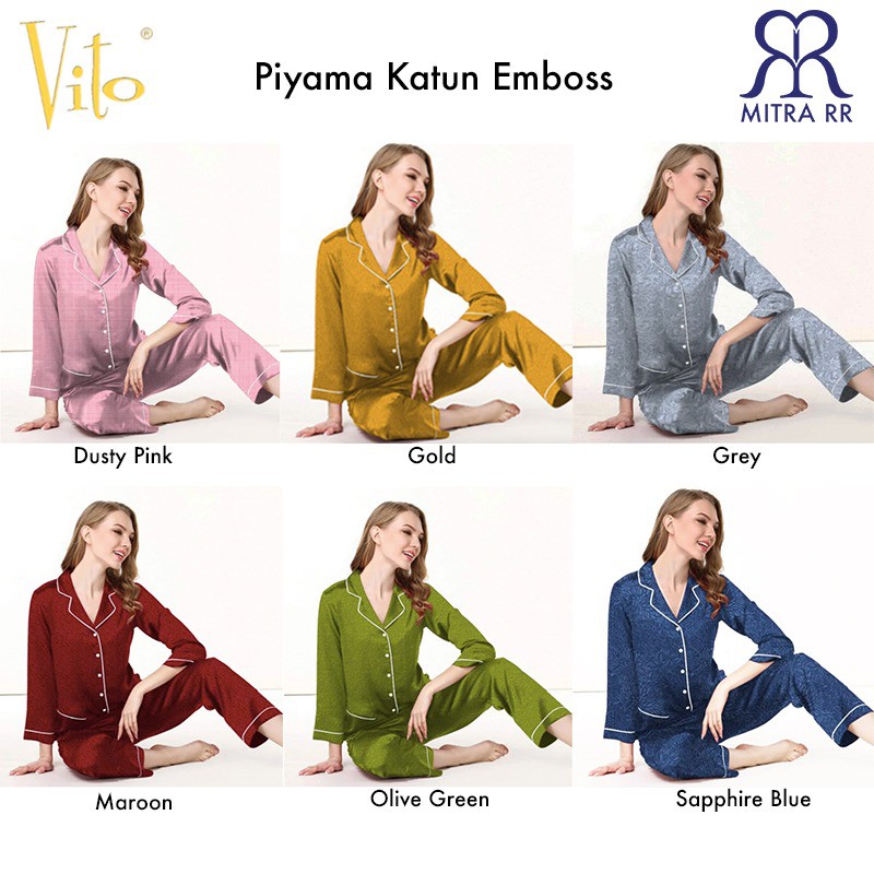 Piyama Fashion Murah Wanita Katun Embos Lengan Panjang Piyama Vito