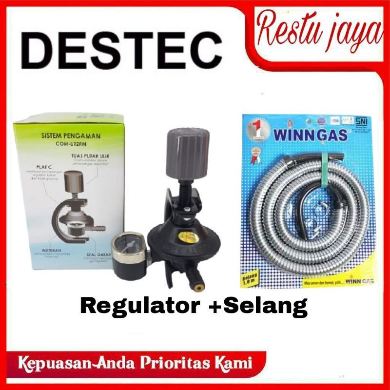 REGULATOR GAS ELPIJI DESTEC COM-U12RM METER+SELANG FLEXSIBEL