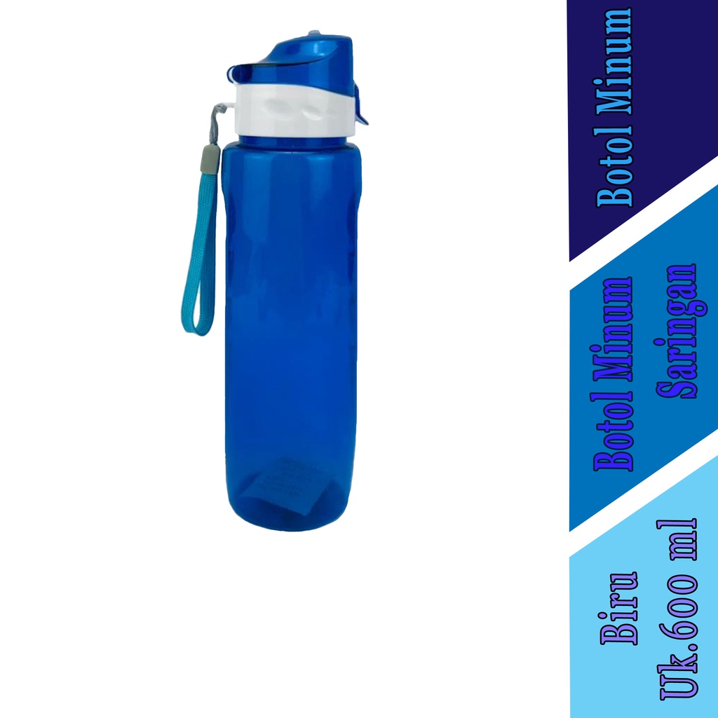 Botol minum + saringan - Botol minum - botol plastik - Warna biru - 600ml