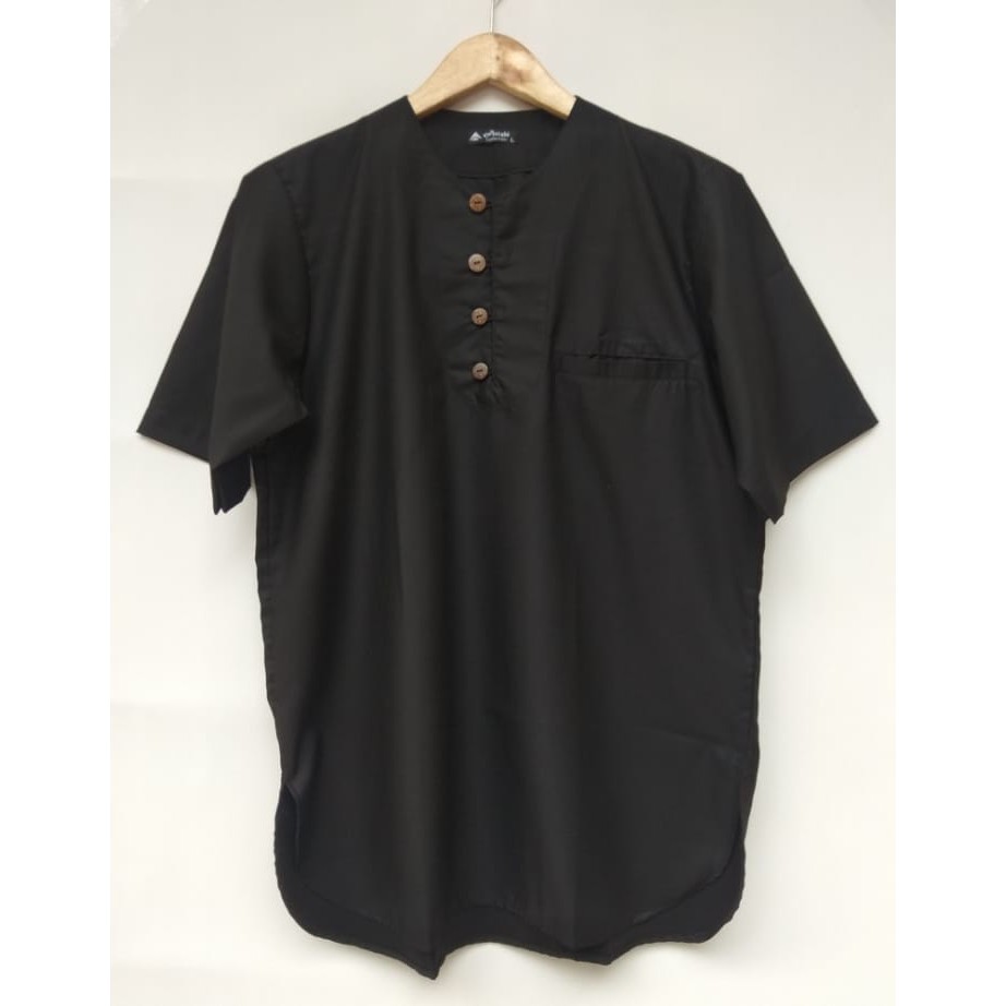 Baju Koko Pakistan Toyobo Pria Lengan Pendek, kurta polos modern casual terbaru-hitam