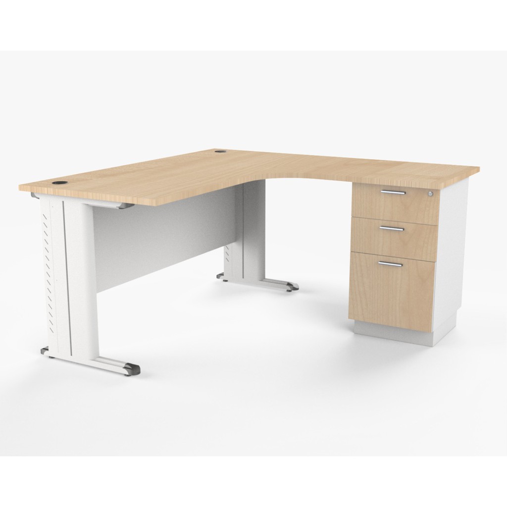 meja kerja kaki besi bentuk l 150 x 70 cm + drawer | meja kantor | medan