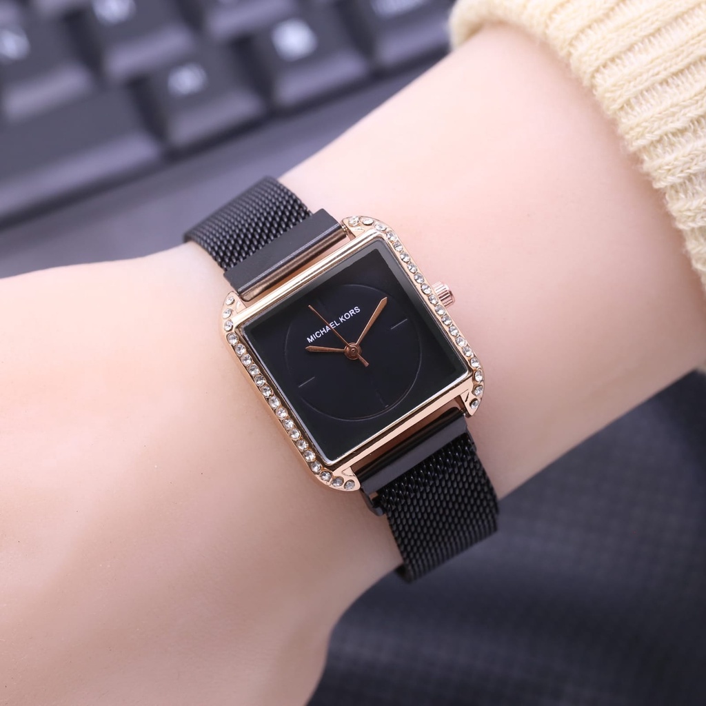 READY - Jam Tangan Wanita MK Michael Kors Ring Mata Rantai Pasir Mangnet Free Box - Batrai Cadangan