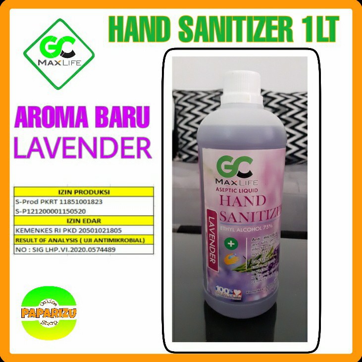HAND SANITIZER Cair 1Liter Aroma Lavender GC MAX LIFE
