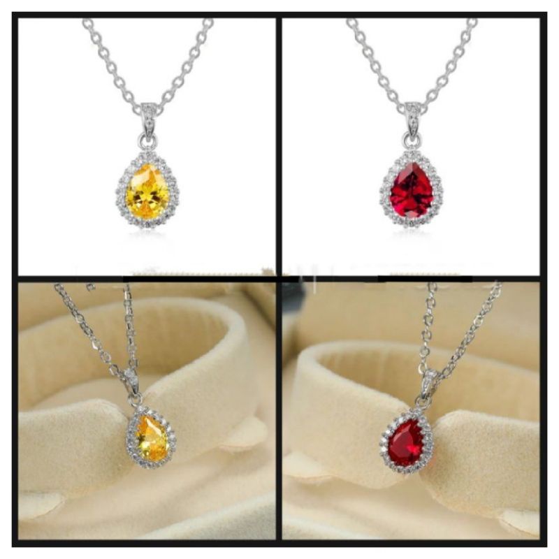 KALUNG LIONTIN TITTANIUM MODEL CUTTING AIR MATA RED RUBY YELLOW CITRINE ZIRCON PERHIASAN WANITA