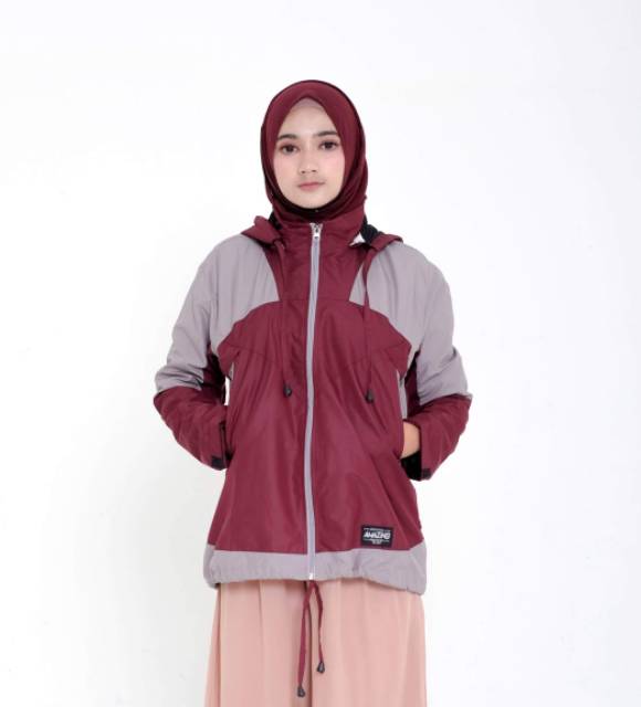 AMZ JACKET Jaket Parasut WANITA Waterproof  Anti Air Angin Jaket Outdoor Gunung Murah Pink navy M XL