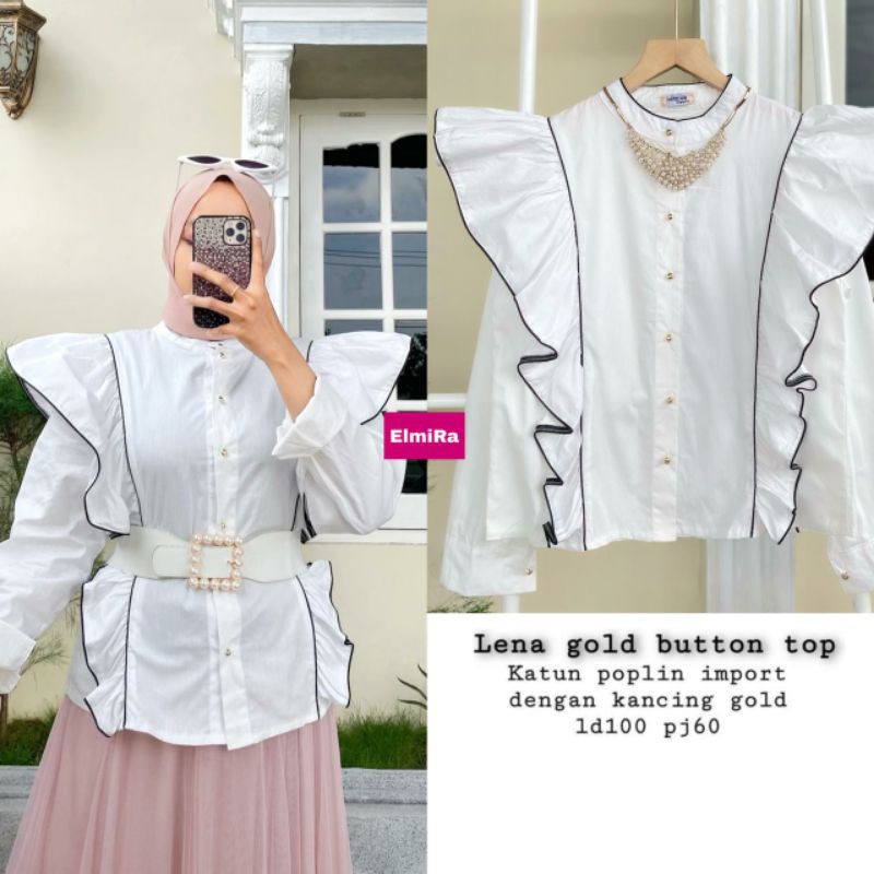LENA BUTTON GOLD TOP / ATASAN MODIS GLAMOUR SELEBGRAM