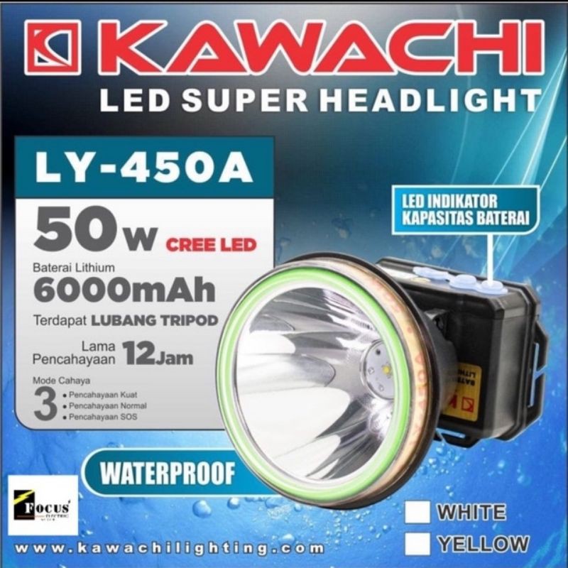   cod       senter kepala kawachi 50 watt ly 450a 6000mah senter led super terang jarak jauh waterpr