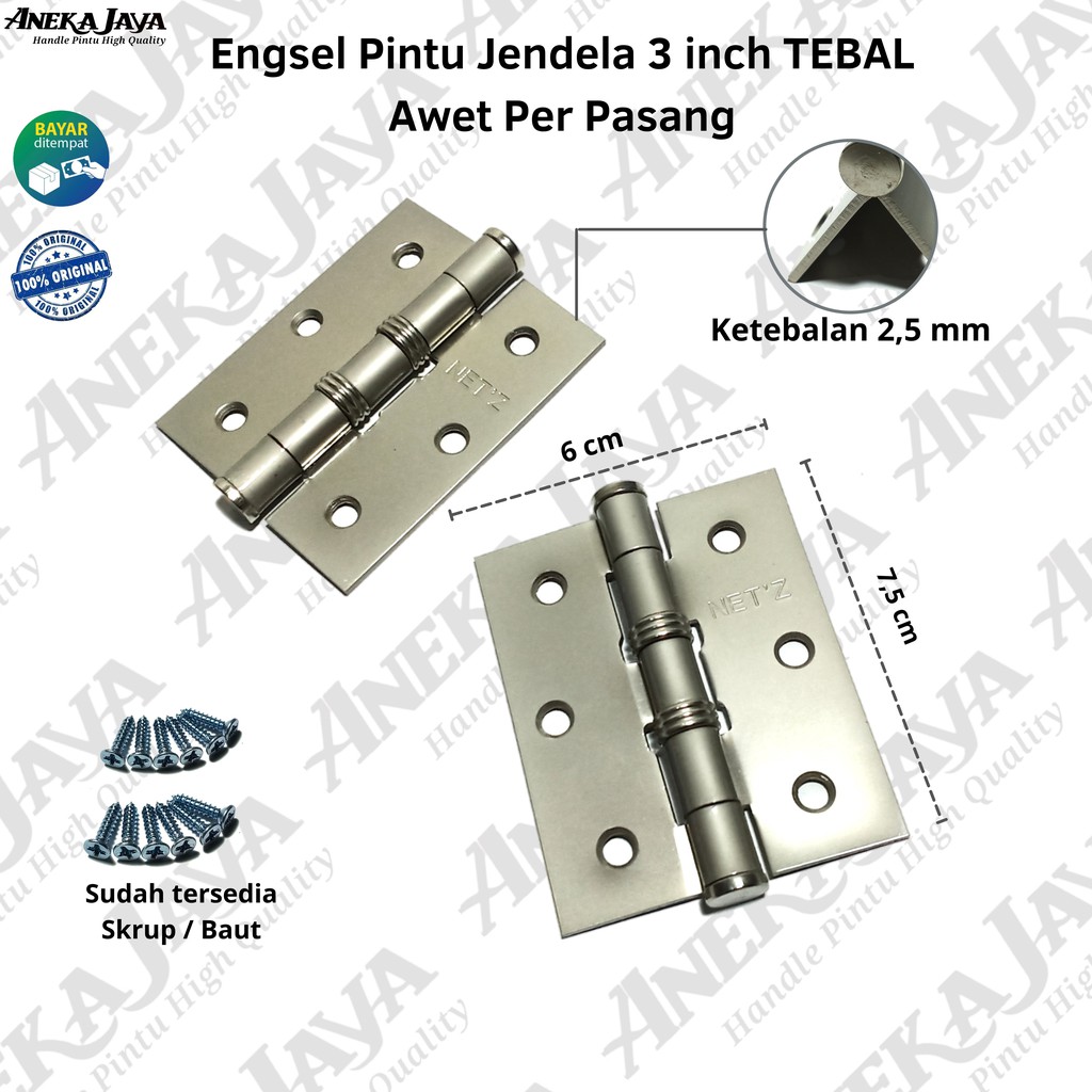 Engsel Tebal Daun Jendela - 3 Inch