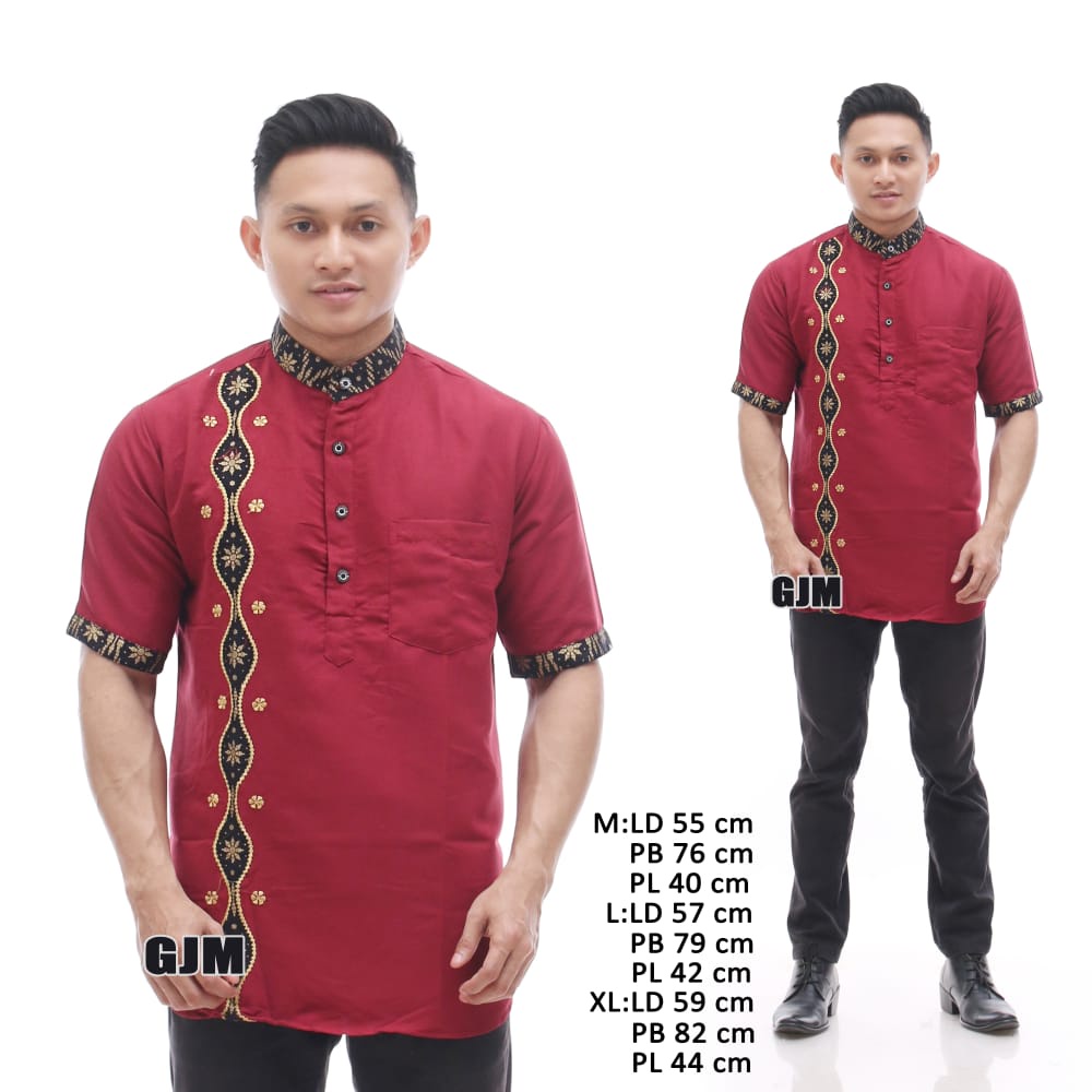 Baju Koko Pria Dewasa Koko Kurta Batik Lengan Pendek Kemeja Muslim Pria Lengan Pendek Koko Kurta Bordir