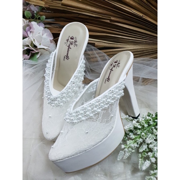 sepatu kathy putih payet 12cm