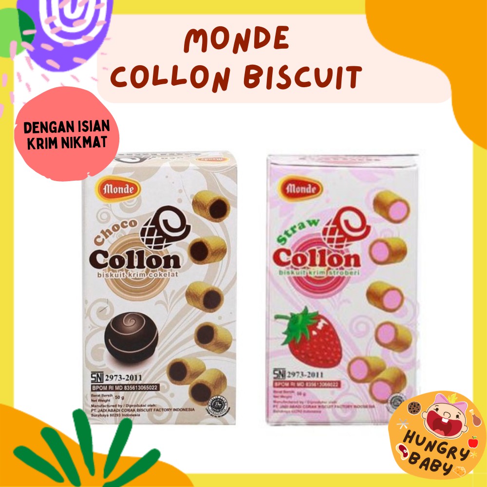 

Monde Collon 50 gram / Biskuit Roll Krim Cokelat Stroberi / Snack Biscuit / Cemilan Anak