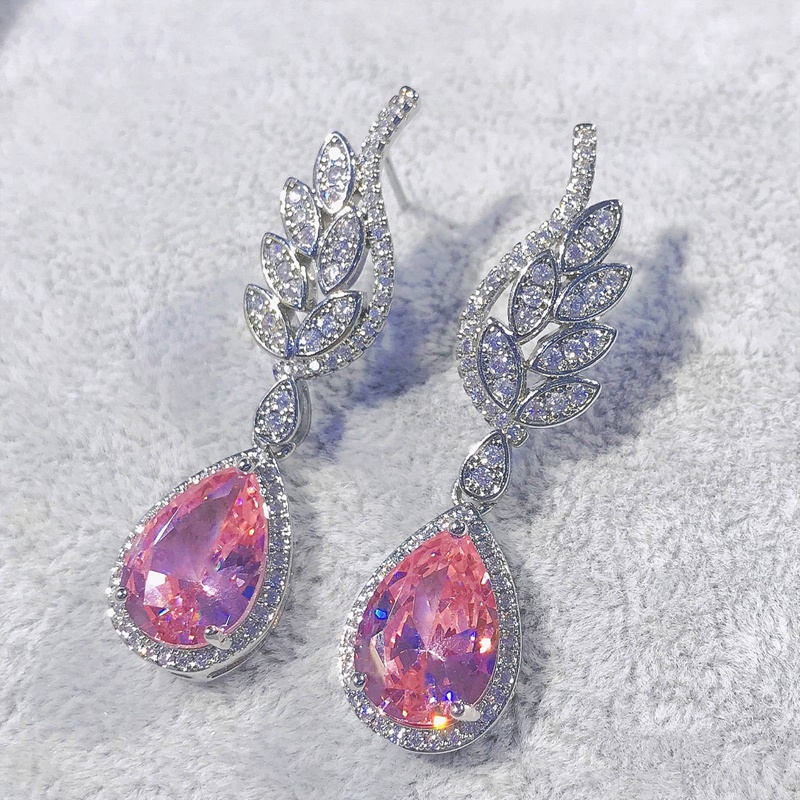 Fancyqube Anting Menjuntai Bentuk Sayap Malaikat Hias Kristal Zircon Warna Pink Untuk Wanita