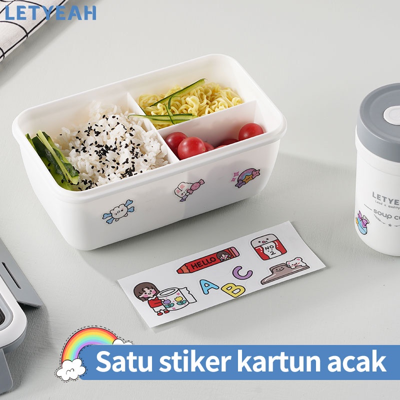 letyeah lunch box set DIY sticker kotak makan tempat mankan 1400ml dan mangkuk sup portable 330ml