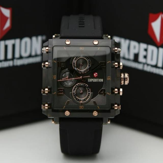 ORIGINAL GARANSI RESMI | JAM TANGAN WANITA EXPEDITION FULL BLACK CLEAR KARET E6808 6808 CEWEK HITAM
